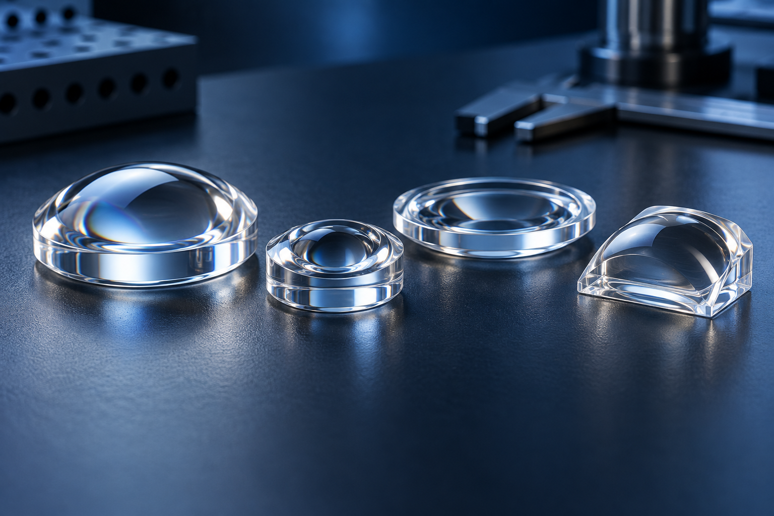 Transparent optical components on a precision workbench